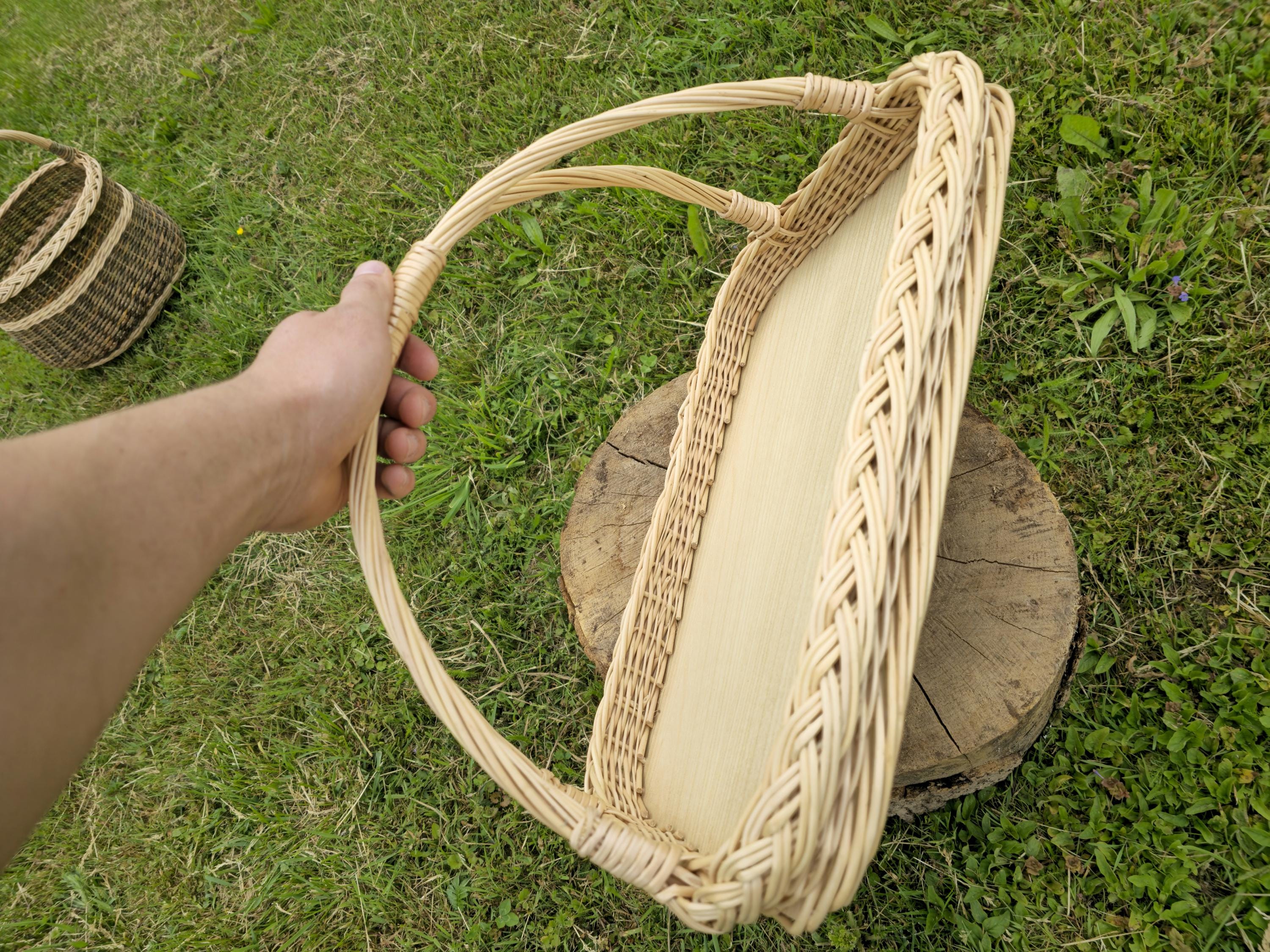 Handwoven Wicker Tray - Rustic Willow Serving Basket with Handles, Natural Table or Kitchen Decor