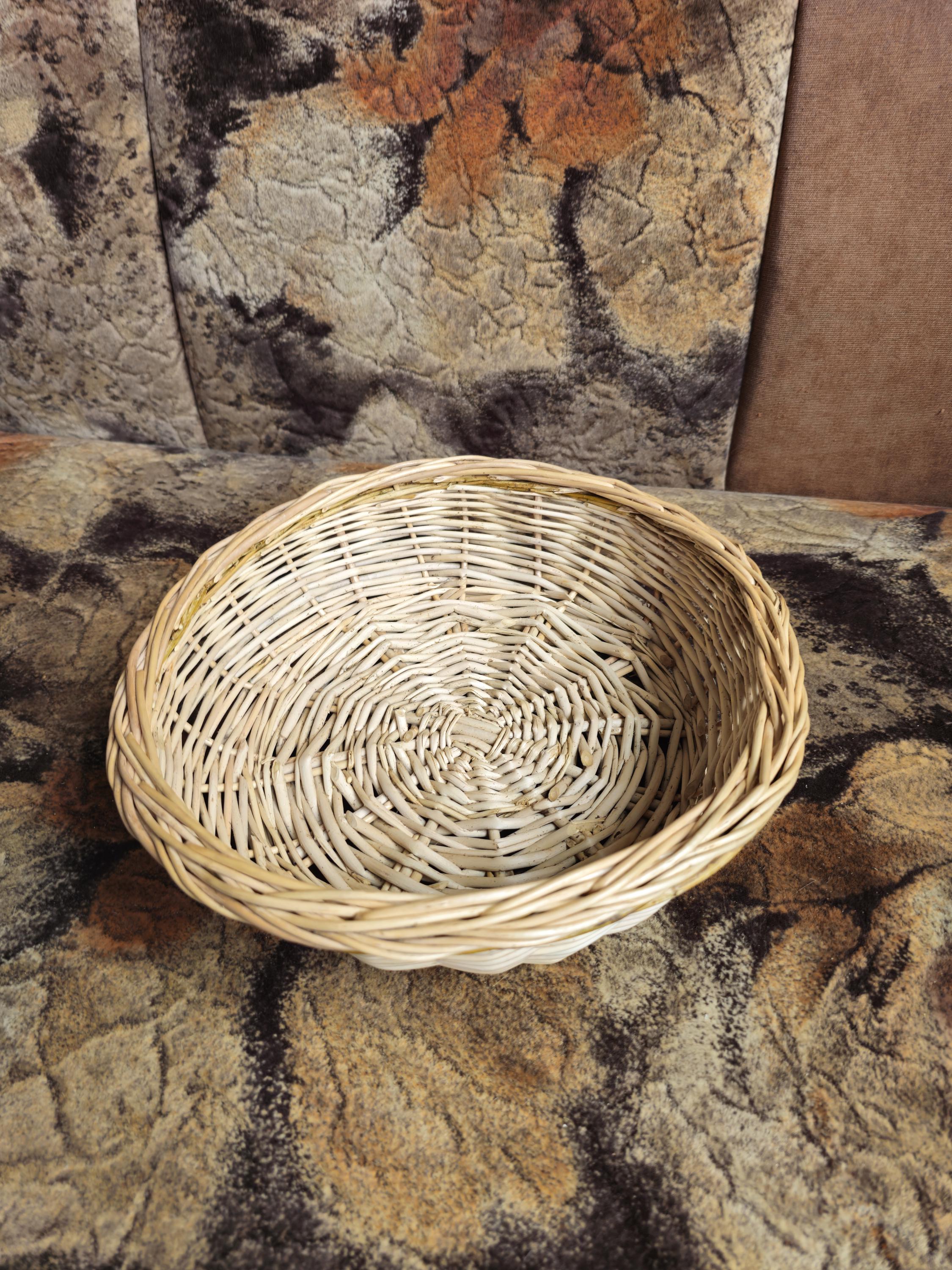 Rustic Bread Wicker Basket - Low round handmade serving bowl