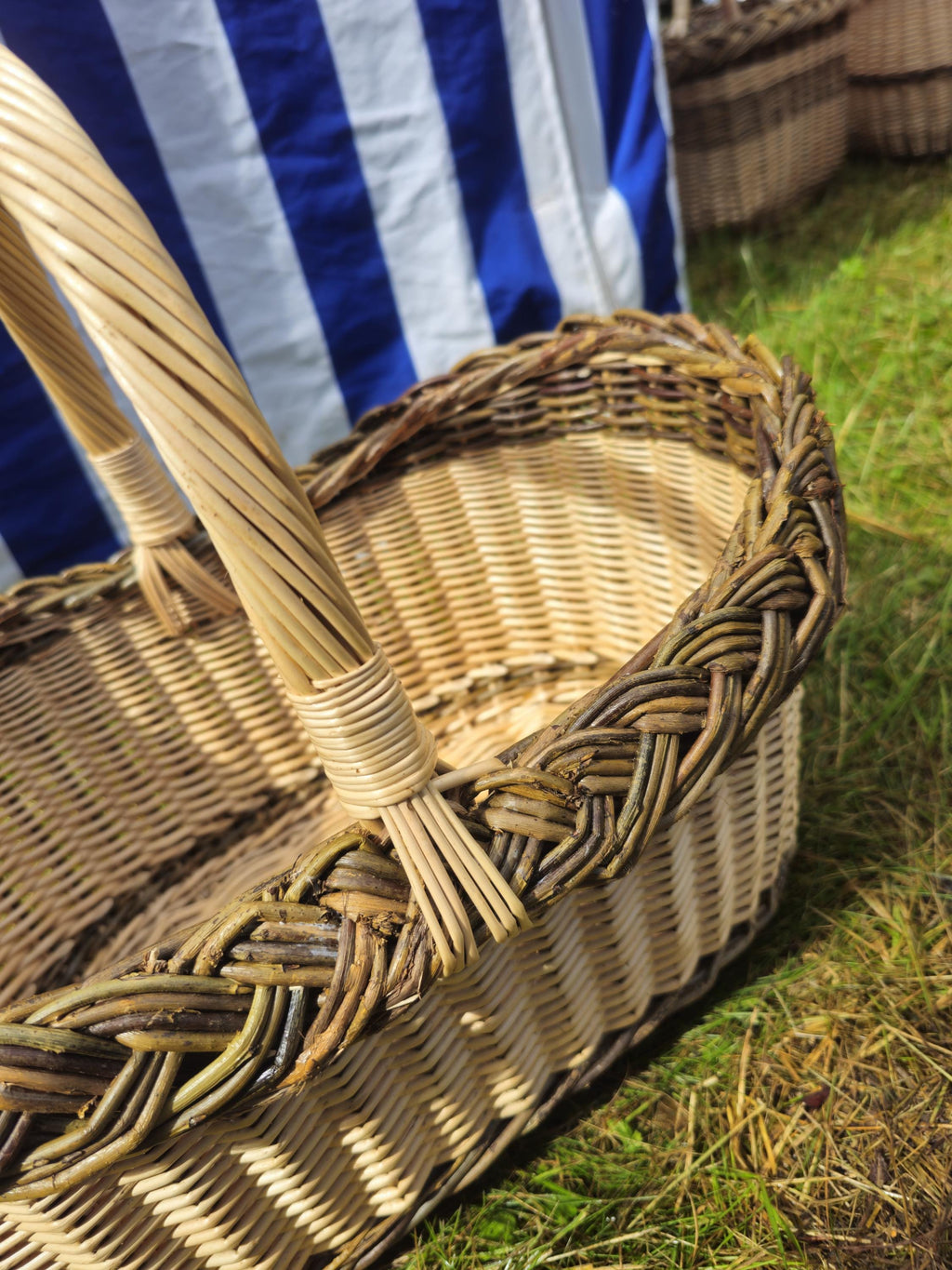 Wicker Foraging Basket with Natural Braided Rim - Handwoven Mushroom or Market Basket